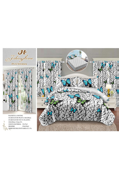 FIONNA.RO Fine Cotton Linen And Curtain Set 1 Person With Elastic - Stones An...