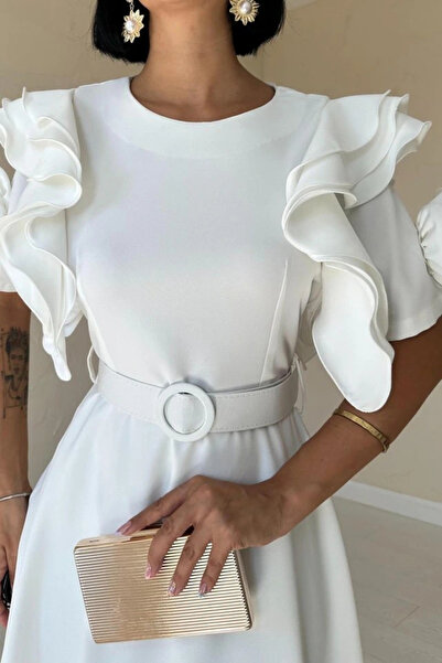 GENCULUS White Sleeves Flounce Belt Dress