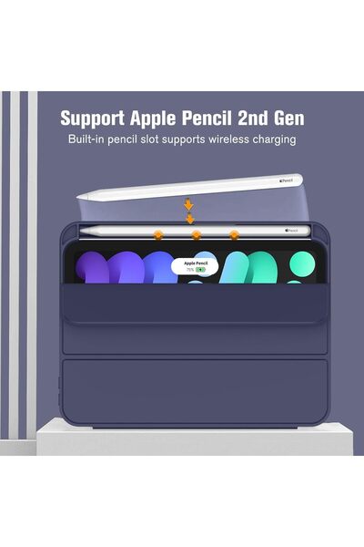 HYX iPad Mini 7 (A17 Pro) / Mini 6 Case 8.3" with Pencil Holder, Soft TPU Back, Dark Blue