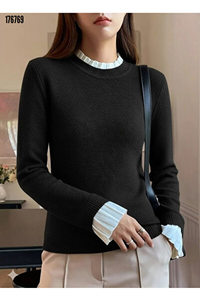 moda wanilia Women's Ruffled Collar Long Sleeve Knitwear Blouse / Sweater |   Stylish Casual Basic Knit Sweater