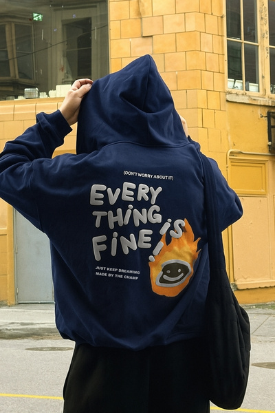 The Champ Clothing Every Thing Is Fine με τύπωμα Unisex Navy Blue με κουκούλα Φούτερ – 3 Νήματα Σ επένδυση fleece Ύφασμα