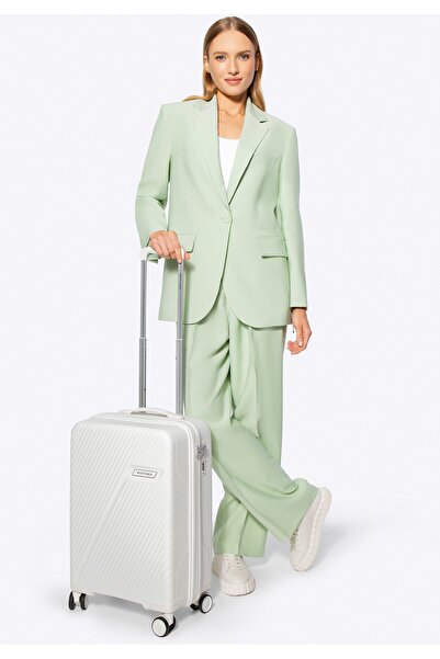 Wittchen Men's Small Suitcase made of polypropylene with diagonal stripes, white and silver