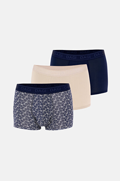 Dagi Navy Blue 3-Piece Patterned Micro Modal Boxer