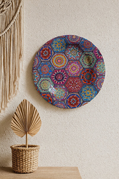 ATAGİFT HEDİYELİK طبق جداري معدني ملون بتصميم بوهيمي - طبق متعدد الأغراض للتق...
