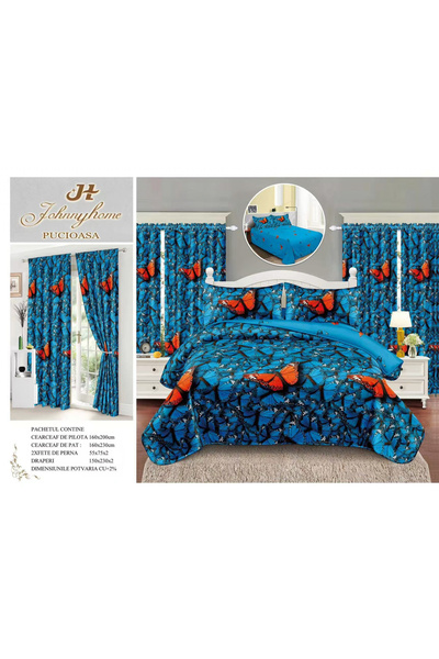 FIONNA.RO Fine Cotton Linen And Curtain Set 1 Person - Butterfly Dance
