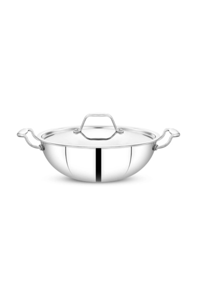 Maxima Kadi Steel Indian Stainless Steel Pan with 3-Layer Non-Stick Base, 32cm