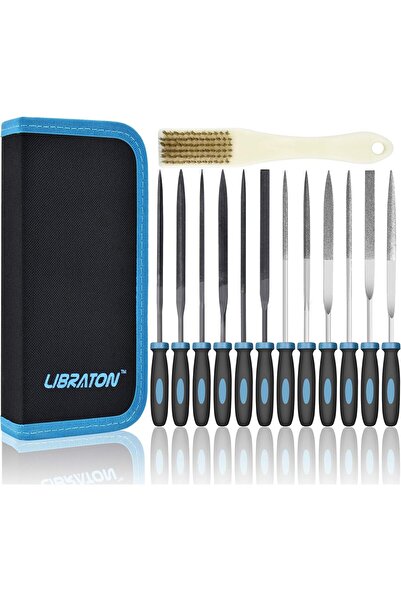 Generic مجموعة ملفات صغيرة من ليبراتون، مبردات إبرة ماسية، 13 قطعة مع فرشاة وحقيبة حمل