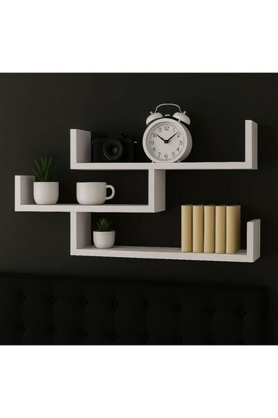 TRM1 Modern Beyaz Dekoratif Raf - 3 Katlı