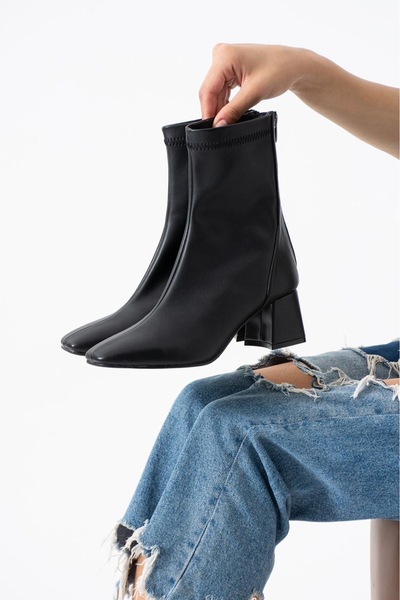 Velisse Kadın Topuklu Bot Krem Streç Arkadan Fermuarlı