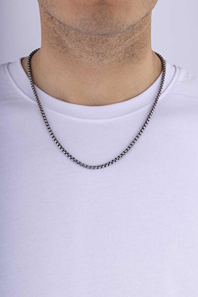 Gümüş Pazarım Interlocking Square Steel Men's Chain Necklace