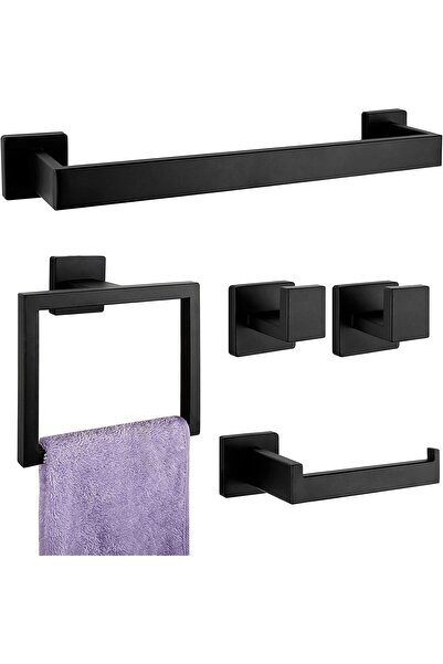 Generic PAHSFS 5-Piece Matte Black SUS304 Stainless Steel Bathroom Hardware Set