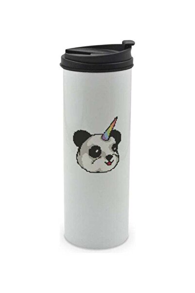 Lit كوب مطبوع يونيكورن باندا مع غطاء، أبيض/أسود/رمادي