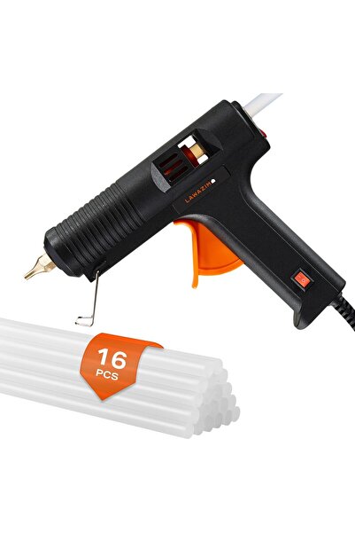 Lawazim Glue Gun with LED On/Off Switch, 60W - Includes 16 Glue Sticks, Black