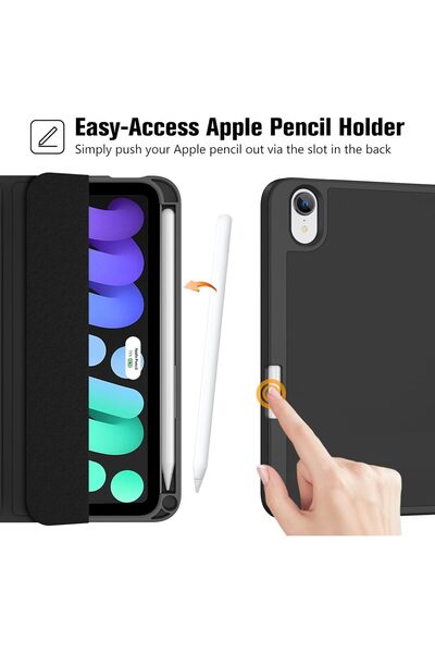 HYX Case iPad Mini 8.3" Case (A17 Pro 2024 / Mini 6 2021) with Pencil Holder, Trifold Stand - Black