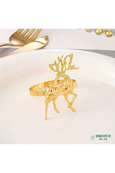 UrbanCove Co Set of 4 Gold Colored Geometric Deer Napkin Rings