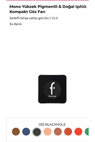 Flormar Mono Yüksek Pigmentli & Doğal Işıltılı Kompakt Göz Farı - 032 Blackhole