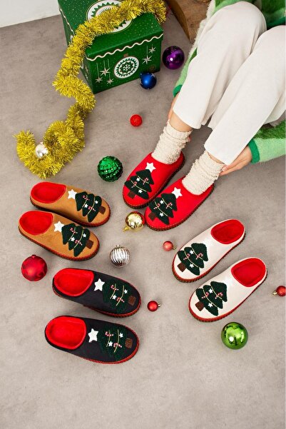 LUFFO Christmas Pine Tree Embroidered Cute Soft Gift Daily Special Christmas Slippers