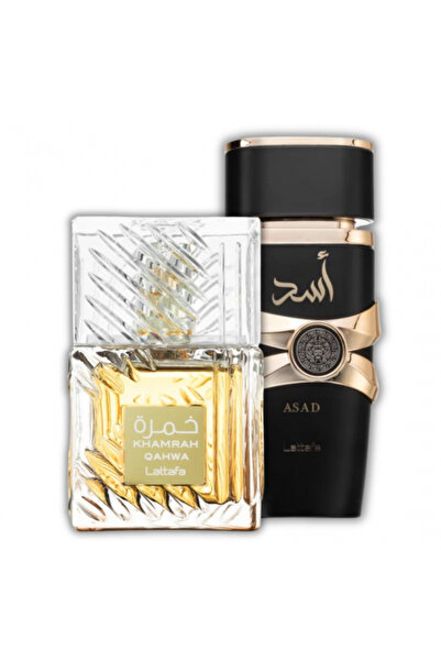 lattafa Pack of 2 men's perfumes: Khamrah Qahwa 100 ml + Asad 100 ml