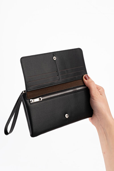 saraci leather craft Women's Vegan Faux Imported Leather Wristlet Wallet – Zippered & Card Holder Portfolio Stylish Long Wallet