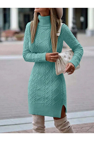 GENCULUS Women's Long Sleeve Loren Wool Motif Midi Length Knitwear Dress