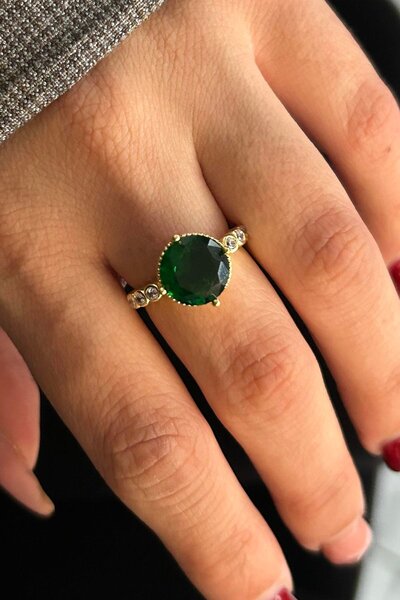 TAKIŞTIR Altın Renk Taş Detaylı Ayarlanabilir Çelik Yüzük