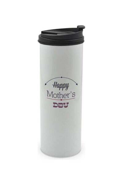 Lit كوب مطبوع "عيد أم سعيد" مع غطاء، أبيض/أسود