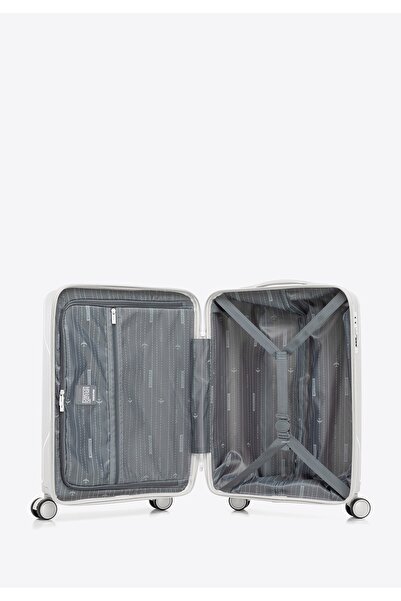 Wittchen Men's Small Suitcase made of polypropylene with diagonal stripes, white and silver