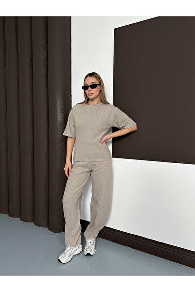 LE CARAMBOLE Women's Mink Waist-Fitted Short-Sleeved Blouse Pants Two-Piece Set