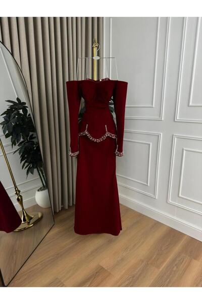 ADORA Evening dress with burgundy embroidery