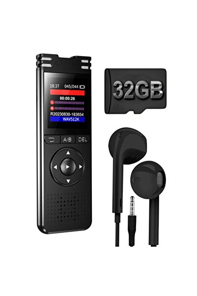zola Professional voice activated voice recorder, 1536 Kbps, microSD 32GB, WAV, headphones, cable, black