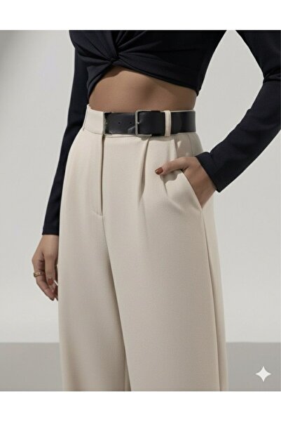 Pelin Jeans Fabric Pants Loose Fit (Side Buckle Detail)