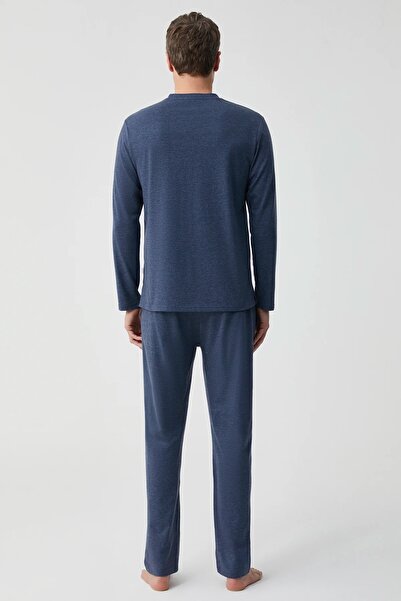 First Touch Cotton Buttoned Collar Long Sleeve Men's Pajama Set