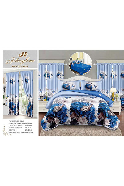 FIONNA.RO Fine Cotton Bedding And Curtain Set 1 Person - Flowers And Butterflies