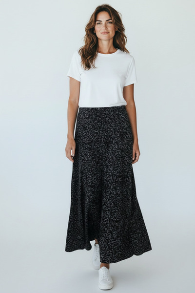 ECE GİYİM Women's Eight-Piece Fish Skirt with Elastic Waist and Patterned