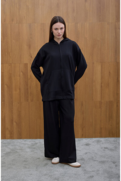 Birgül Bektaş Black Cozy Hooded Detailed Cardigan