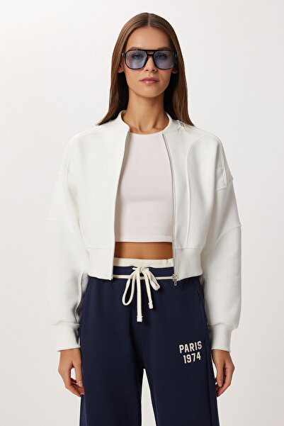 Lovelyİstanbul Πλεκτό φούτερ με φερμουάρ επένδυση fleece LAN0085 EKRU