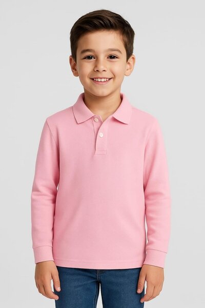 Trend Baby Kids Children's Unisex Long Sleeve Polo Neck T-Shirt Pink School Age 10-13