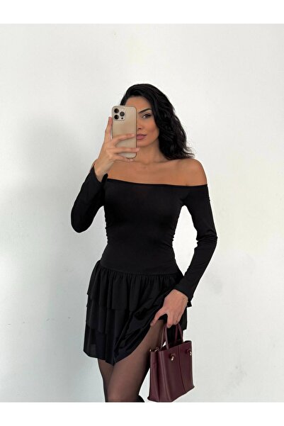 Varyete Kat Design Strapless Long Sleeve Sandy Fabric Mini Dress