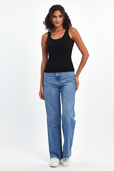 COMEOR Women's Black Corded Fabric Look Strappy Thick Basic Undershirt