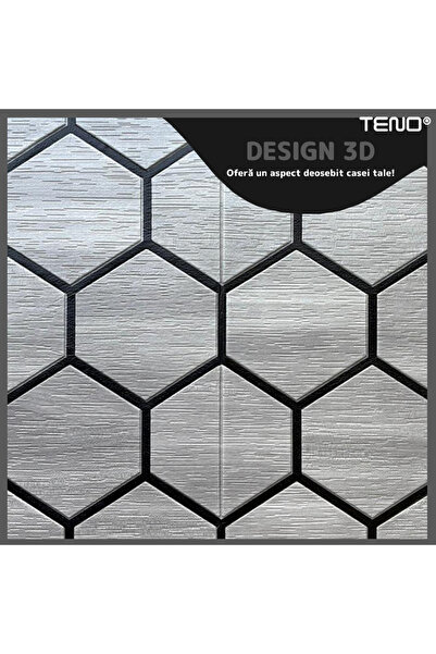Teno Set of 10x 3D Teno® Wallpaper, Hexagon Pattern, coverage area 4.9 sq m, self-adhesive, 70x70 cm, gray