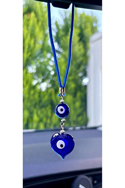 Azrua Orange Navy Blue Heart Evil Eye Beaded Car Mirror Ornament Car Charm Bag Accessory