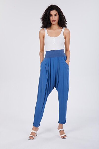 della moor Women's Blue Elastic Waist Belmando Baggy Trousers