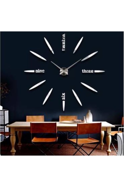 bity thok Modern wall clock with different 3D numbers, silver