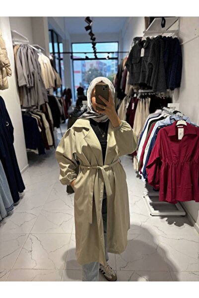 Butik kadın balon kol trençkot