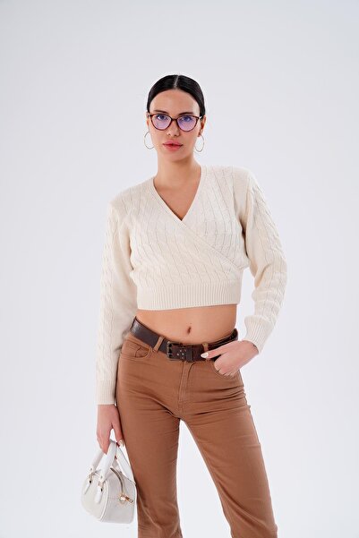 ŞİMAL Women's Knitted Pattern Double-Breasted Collar Knitwear Knitted Sweater 255152 -