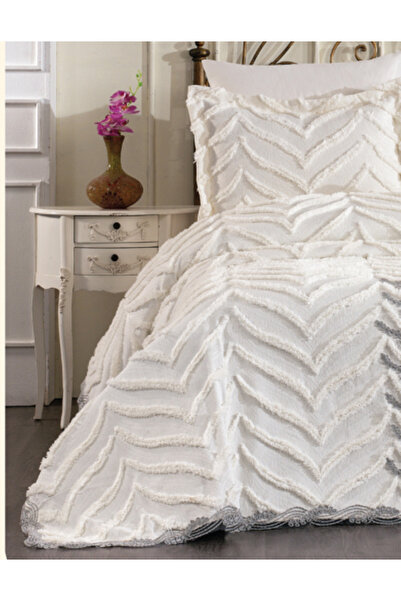 baladı home ev tekstil home collection Double Pompom Bedspread with Lace (Set of 4 Pieces) Bedspread and 2 Pillowcases Pique