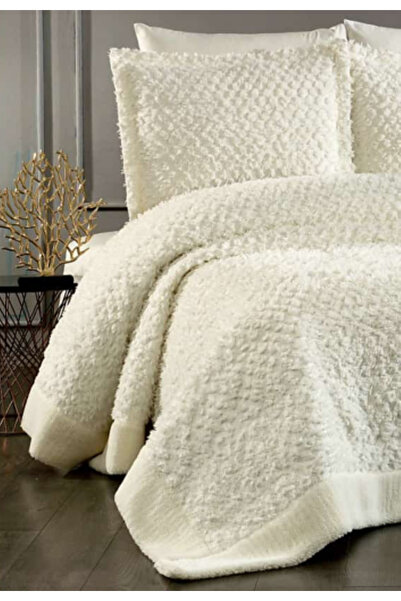 baladı home ev tekstil home collection Double Pompom Bedspread with Lace (Set of 4 Pieces) Bedspread and 2 Pillowcases Pique