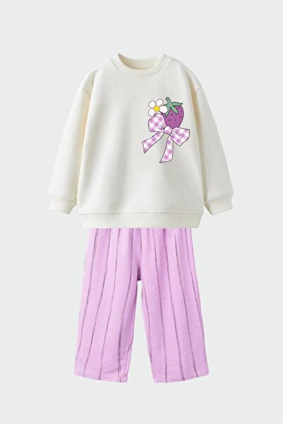 KidsSel Girl's Printed Model 3 Thread Cotton Fabric Bottom Top Set