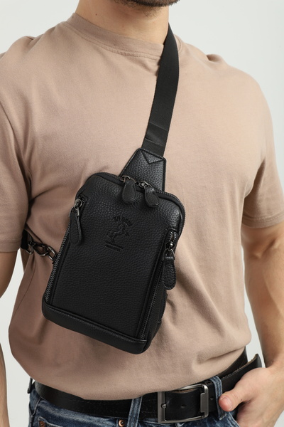 en deri Men's Black Multi-Compartment Cross Strap Shoulder Bag Crossbody Bag