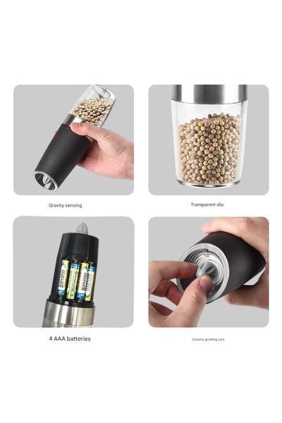 OEM Electric Salt/Pepper Grinder Set, Transparent Spice Storage Space, Black/Transparent